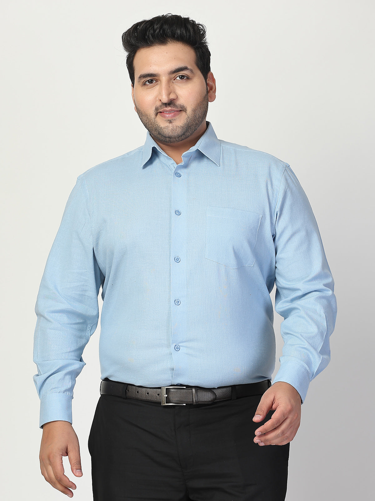 Plus Size Men Spread Collar Solid Linen Casual Shirt