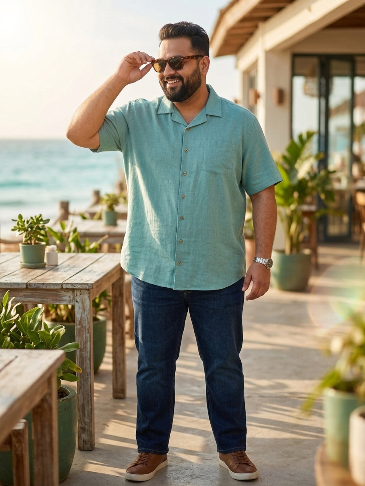 Plus Size Men Cuban Collar Cotton Shirt