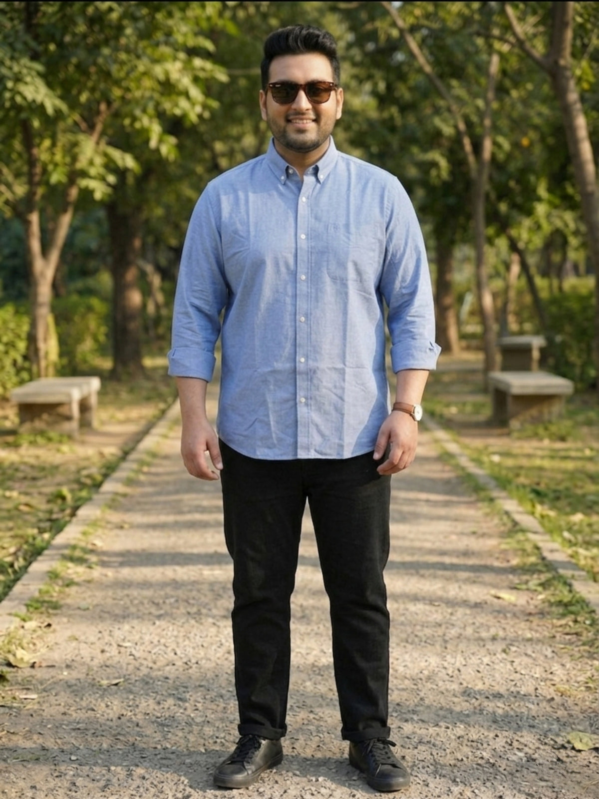 Plus Size Men Soild Blue Shirt