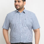 Plus Size  Blue Micro Checked Opaque Formal Shirt