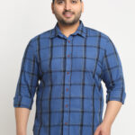 Plus Size  Windowpane Checks Cotton Casual Shirt