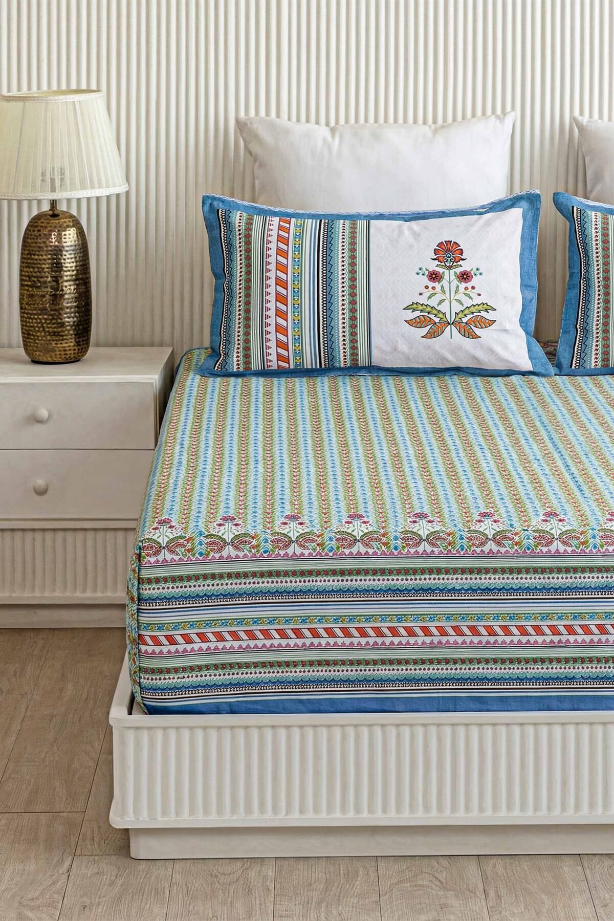 Bright Multi-Stripe Tribal Pure Cotton Bedsheet