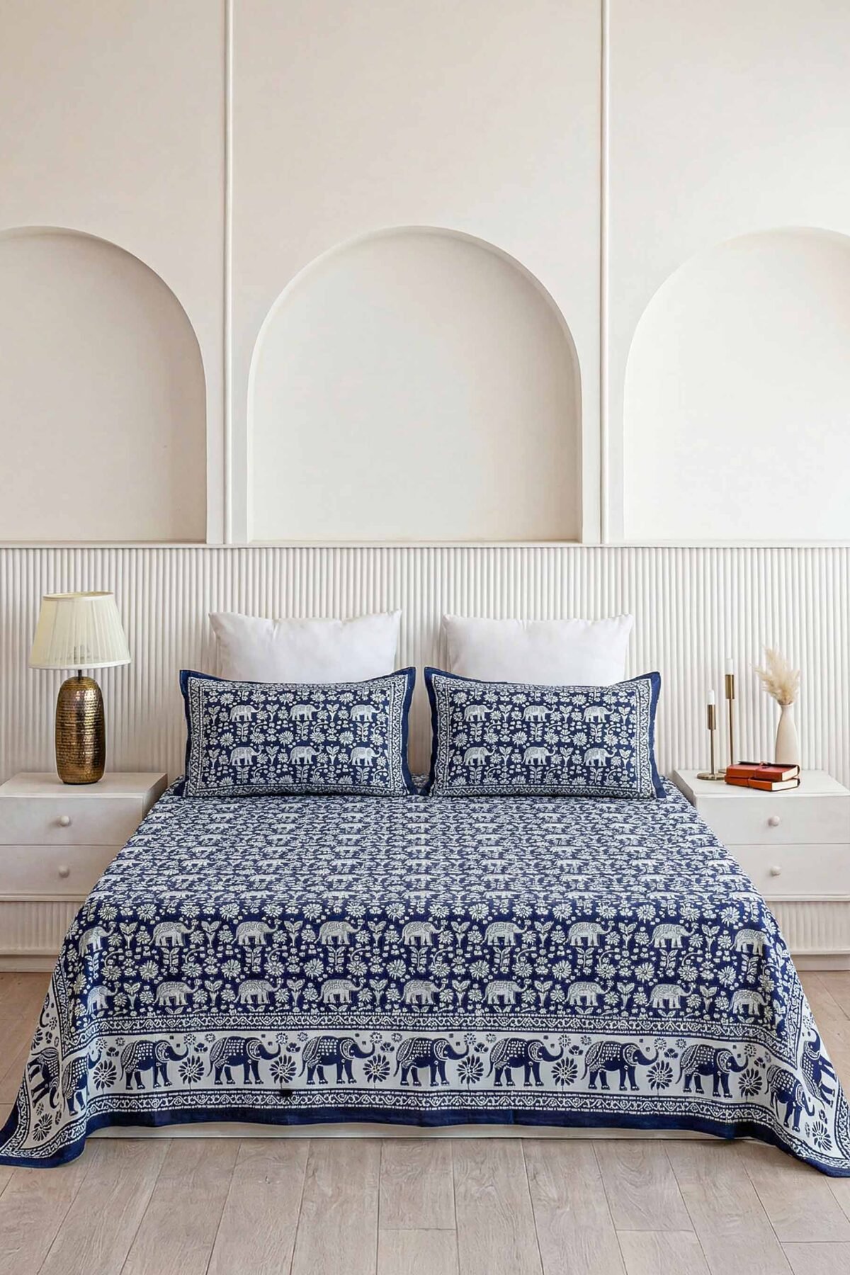 Indigo Elephant Safari Pure Cotton King Size Bedsheet