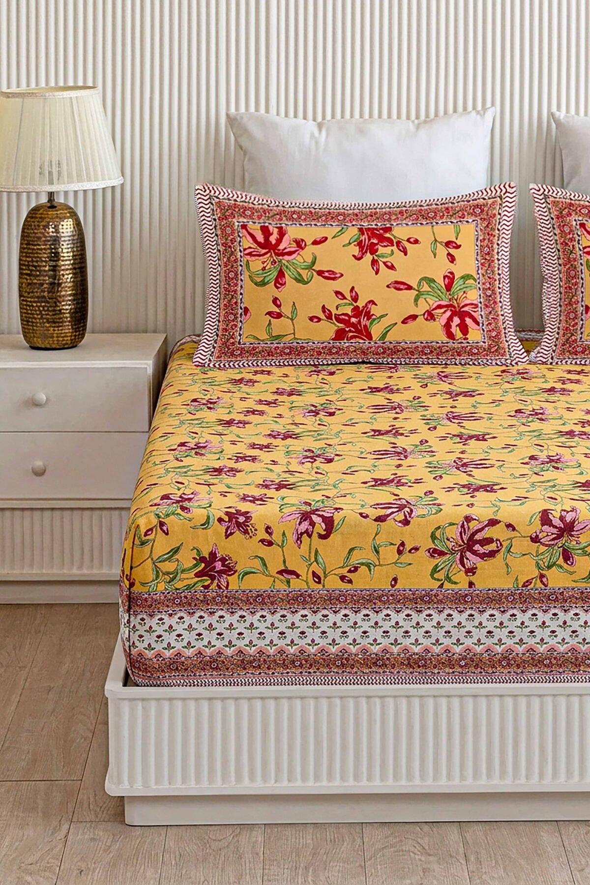 Summer Saffron Meadow 100% Pure Cotton Double Size Bedsheet