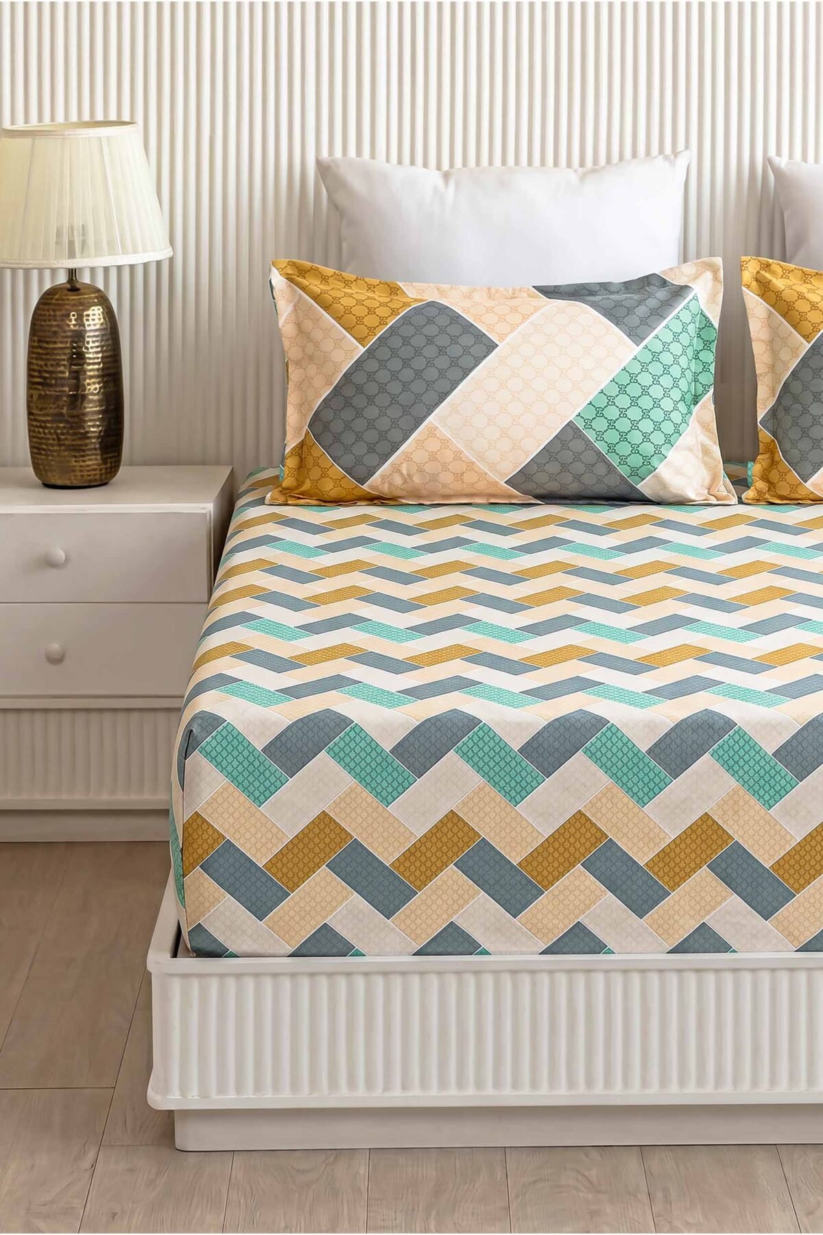 Mayura Pastel Block King Size Pure Cotton Bedsheet