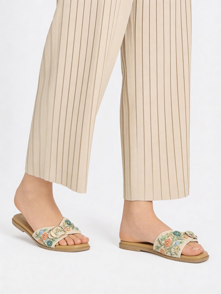 Fast Wear Multicolour Floral Embellished Slides