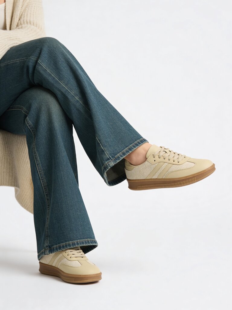 Fast Wear Ivory Lace-Up Textured Sneakers