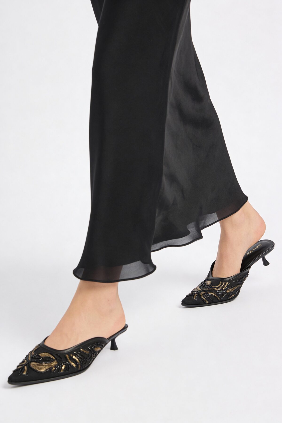 Fast Wear Black Embellished Heel Mules