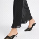 Fast Wear Black Embellished Heel Mules