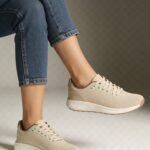 Fast Wear Beige Knit-Textured Lace-Up Sneakers