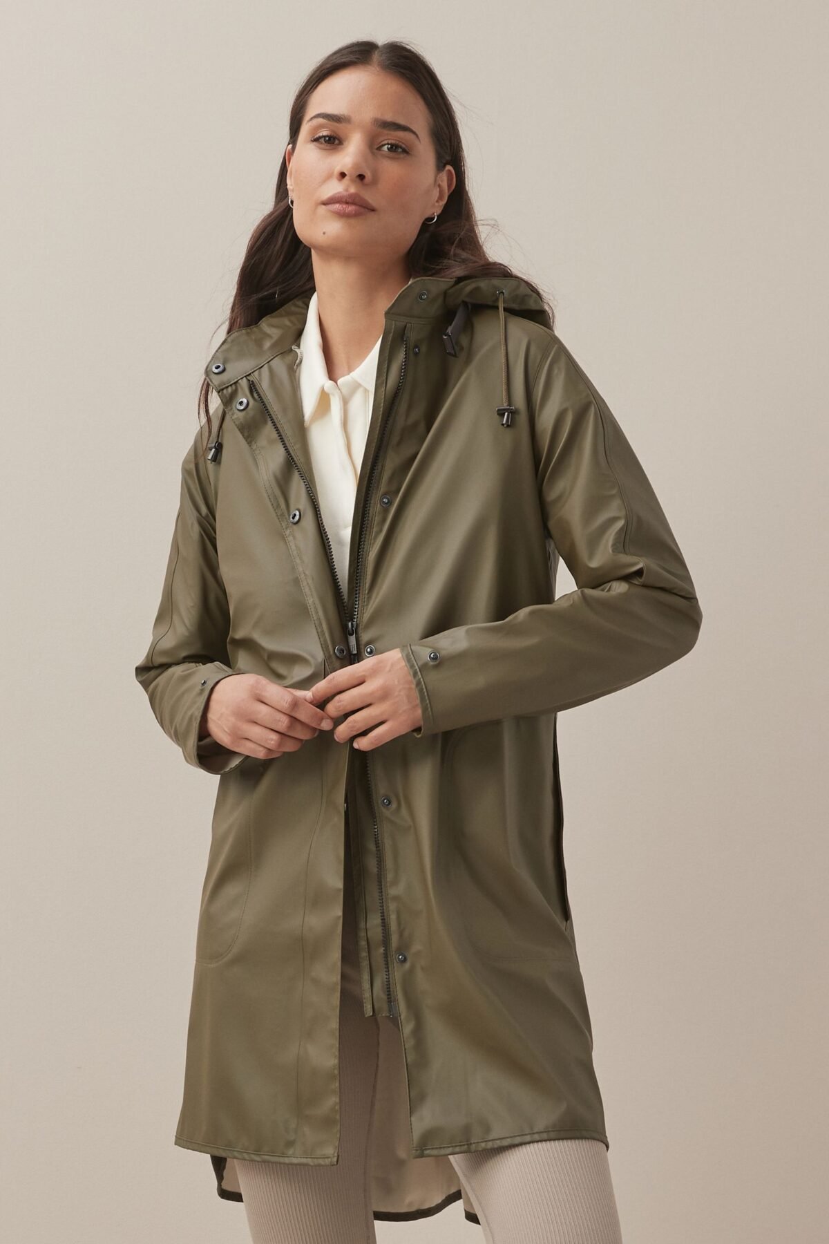 Women's Green Loose Fit Waterproof A Line Raincoat Lightweight Rain Protection