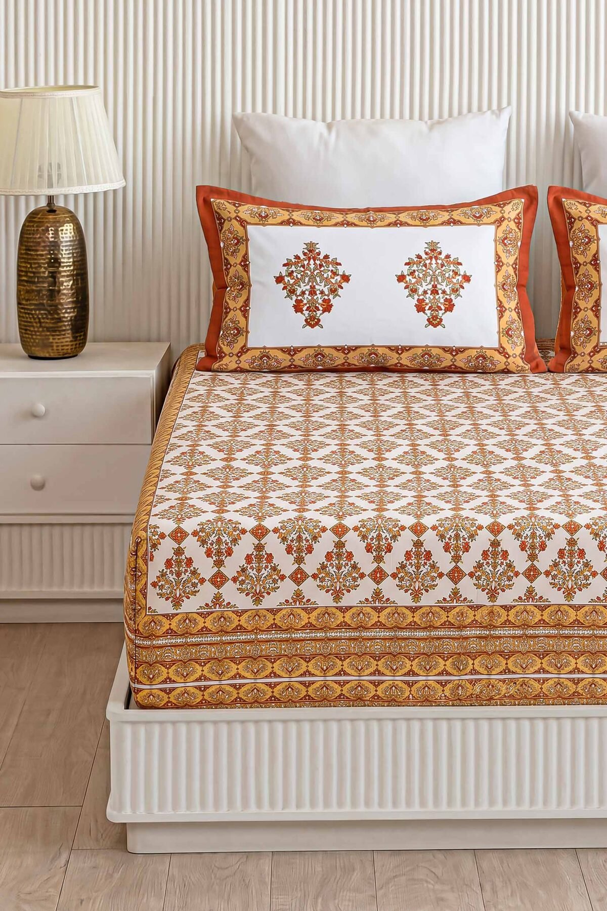 Kesar Avani Lattice Hand-Block Printed Pure Cotton Super King Size Bedsheet