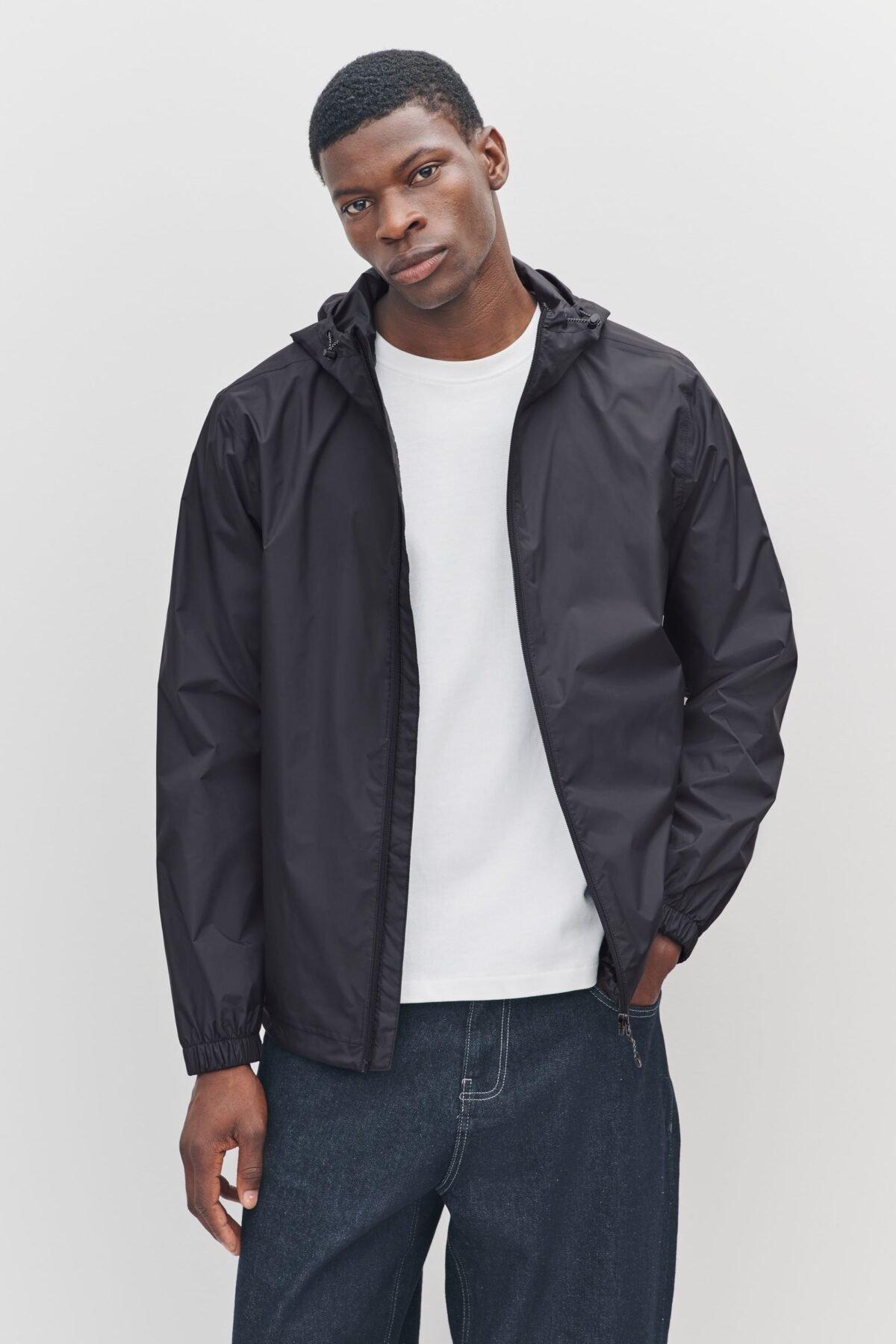 Black Lightweight Waterproof Packable Rain Jacket for Travel and Outdoor Use