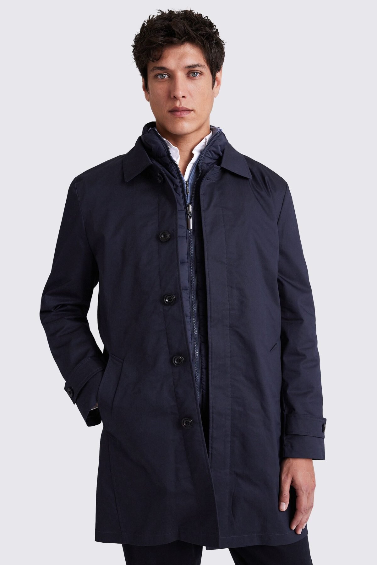 Navy Waterproof Raincoat with Removable Gilet for Versatile Weather Protection