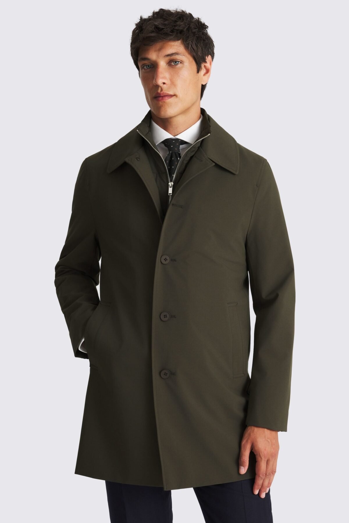 Dark Khaki Waterproof Raincoat with Removable Insert for All Season Wear