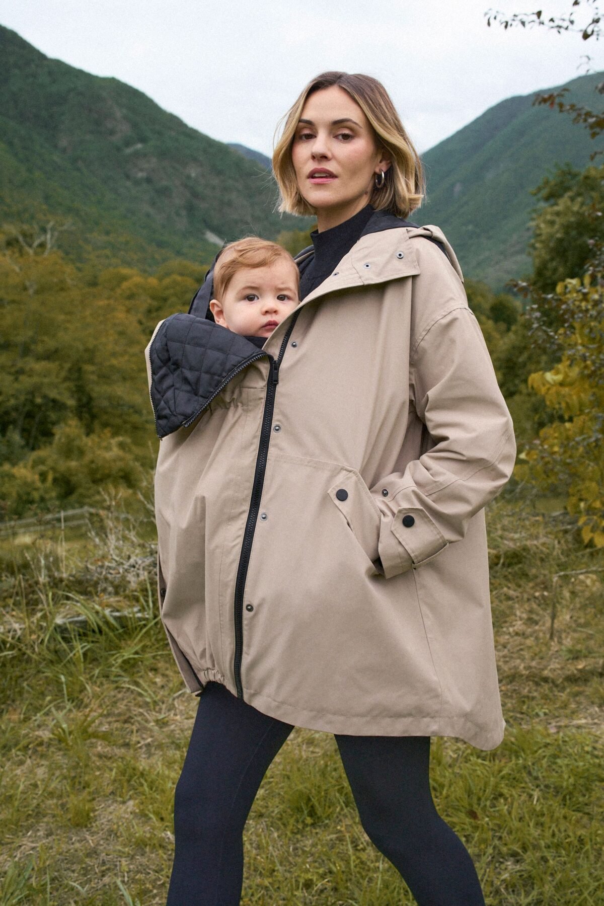 Grey 3 in 1 Maternity and Babywearing Waterproof Raincoat for Women