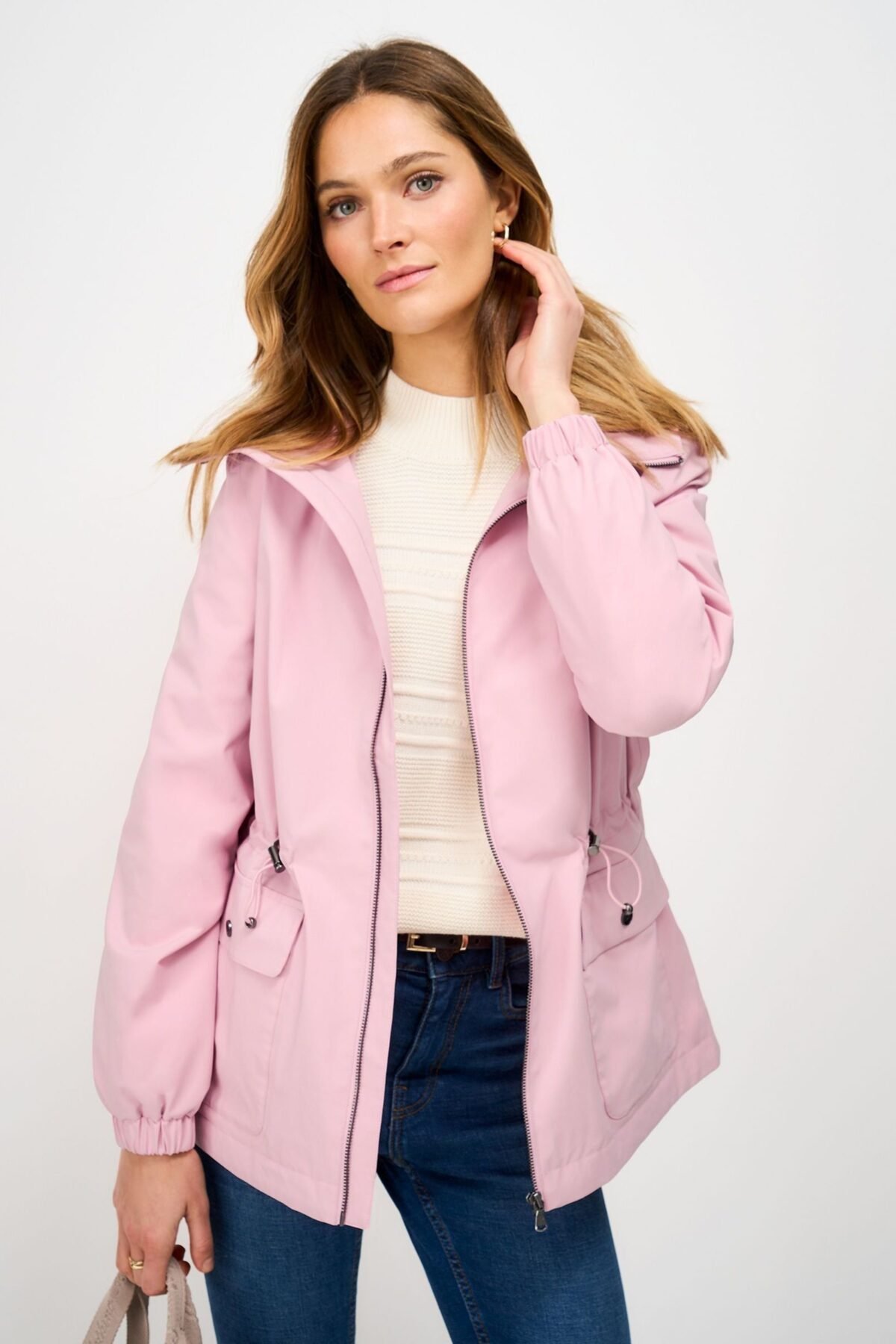 Women's Pink Hooded Waterproof Raincoat Lightweight Rainwear