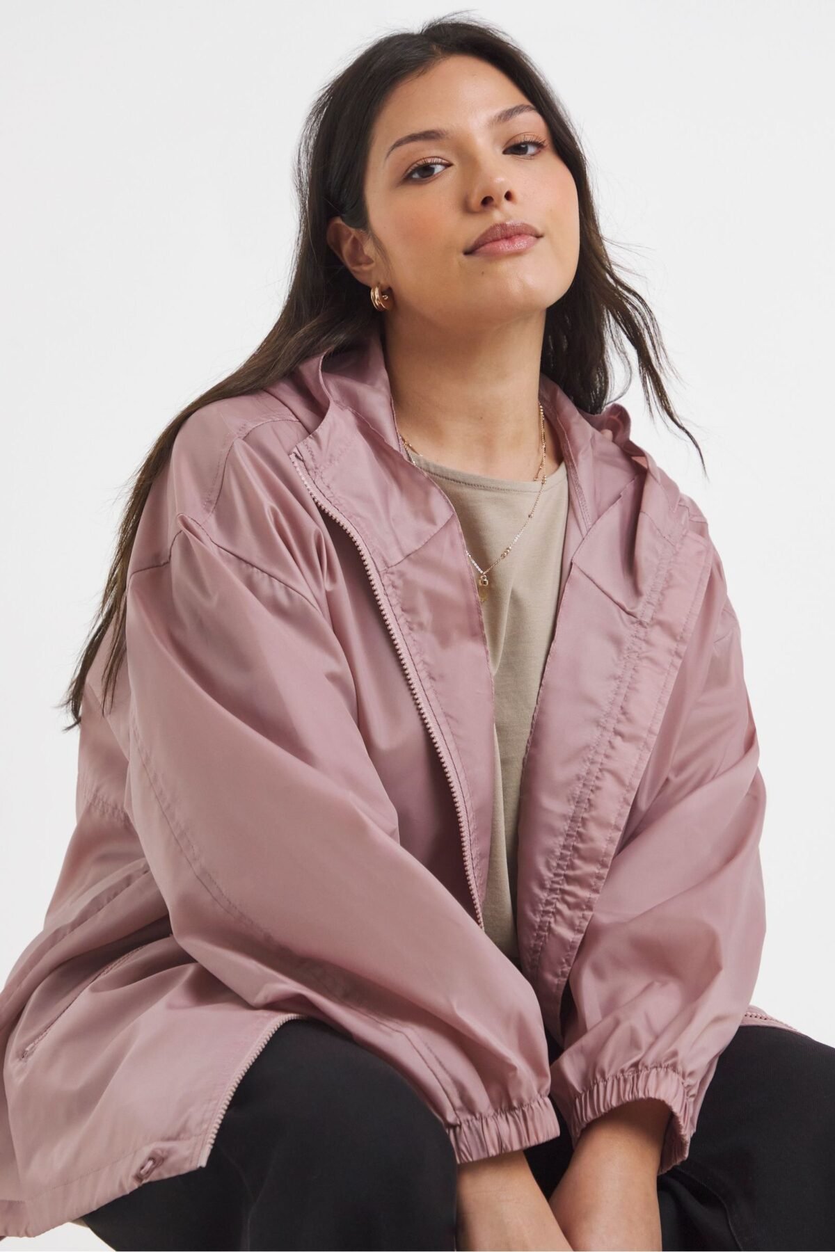 Women's Pink Full Zip Waterproof Raincoat Stylish Everyday Protection