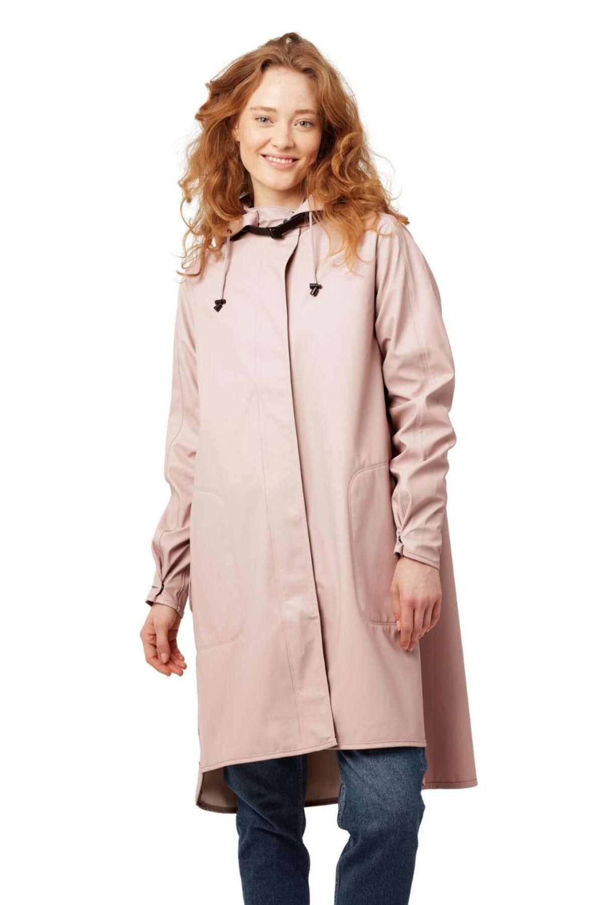 Women's Rose Pink Loose Fit Waterproof A Line Raincoat with Hood
