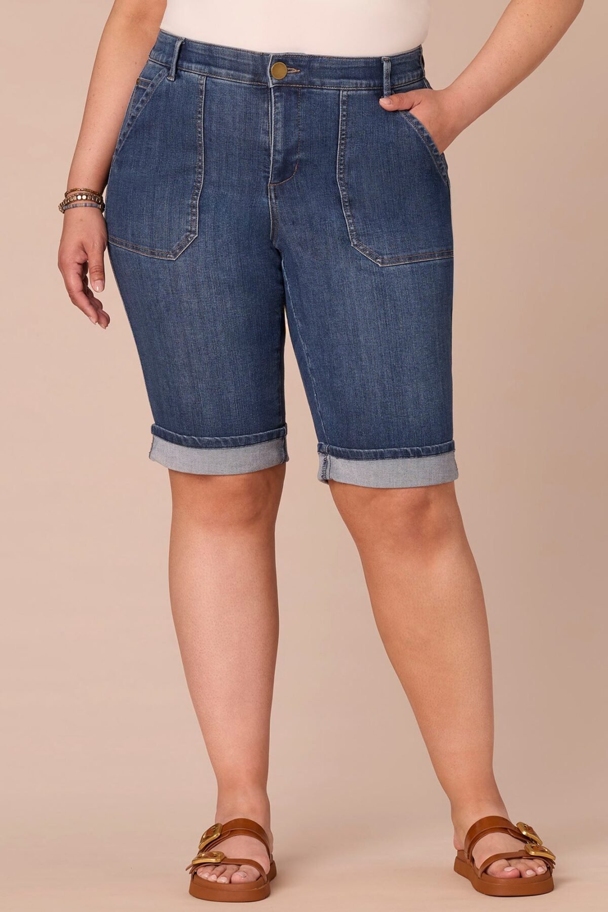 Fast Wear High Rise Coin Pocket Cuffed Plus Size Bermuda Shorts