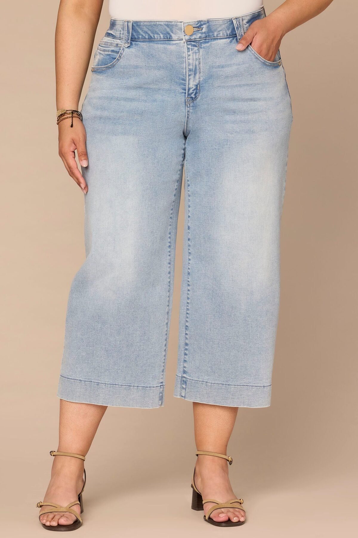 Fast Wear High Rise Light Blue Cropped Plus Size Wide Leg Jeans