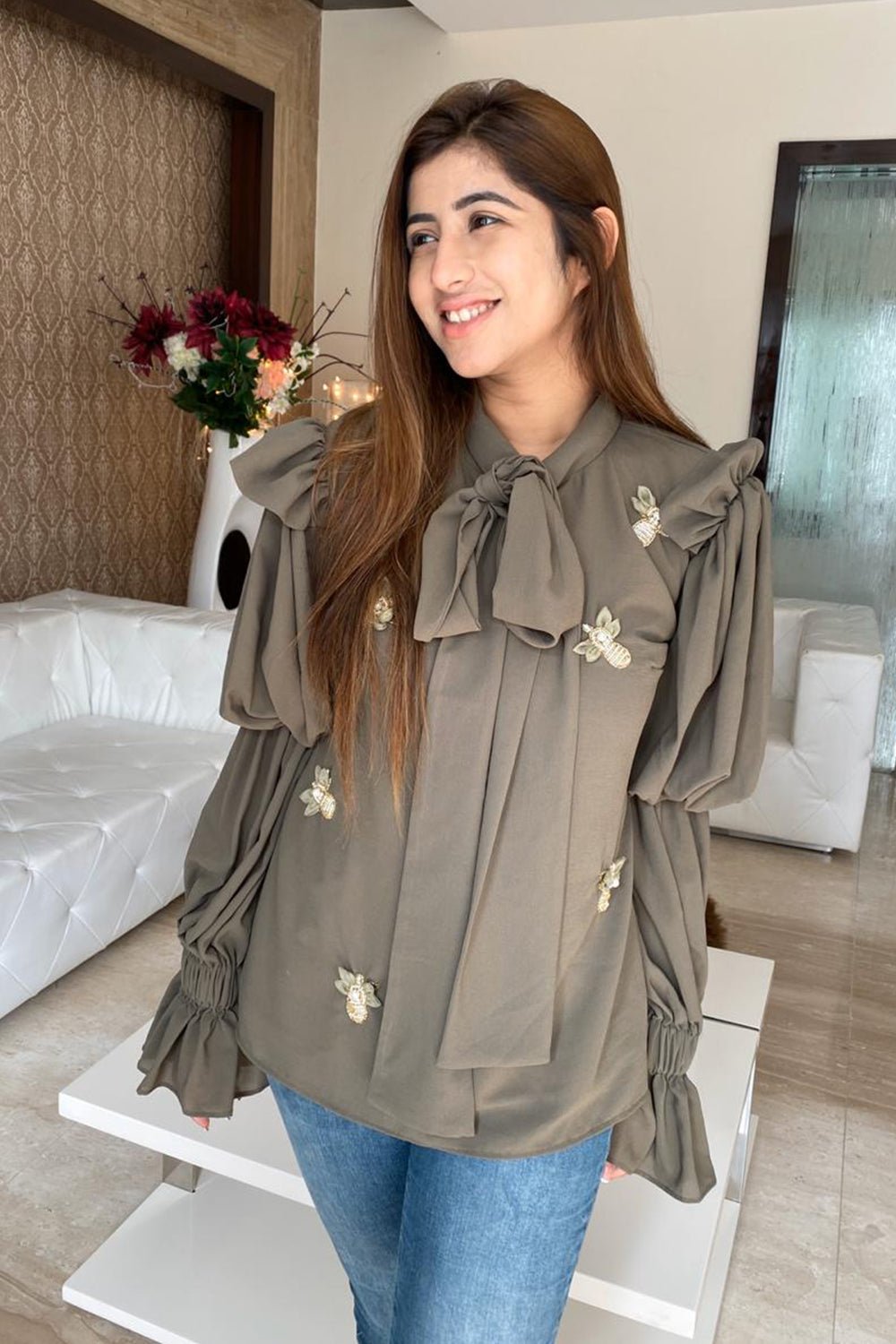 Army Green Fly Embellished Shirt