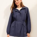 Women's Navy Mid Length Waterproof Raincoat Lightweight Outdoor Wear