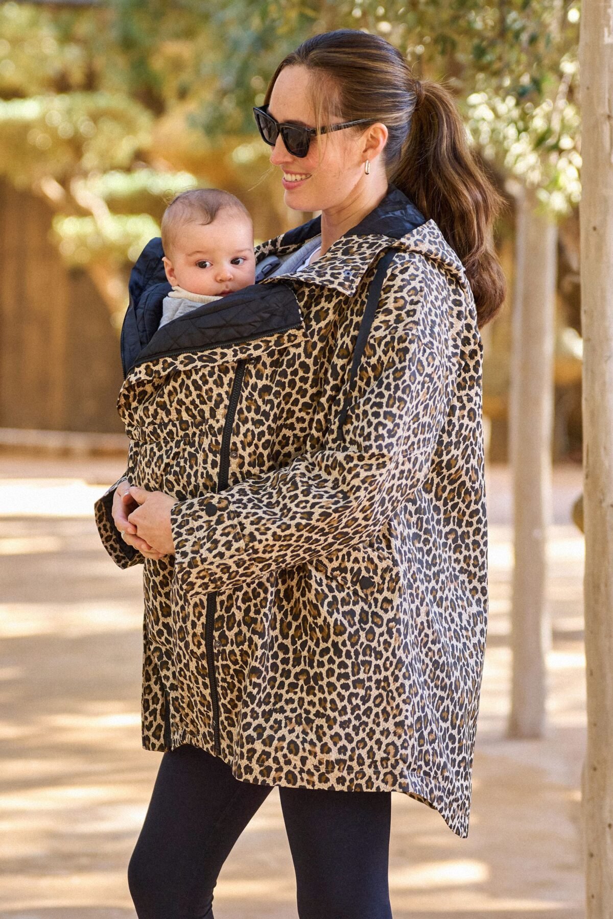 Neutral Leopard Print 3 in 1 Maternity and Babywearing Waterproof Raincoat