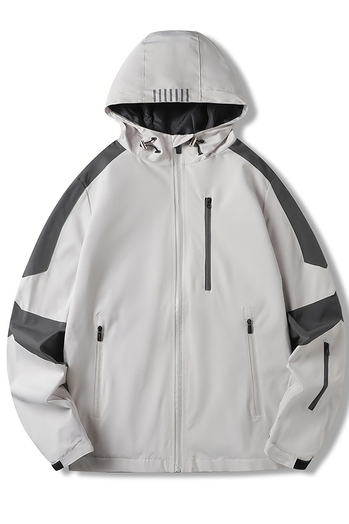 Men's Hooded White Waterproof Rain Jacket Lightweight All Weather Protection