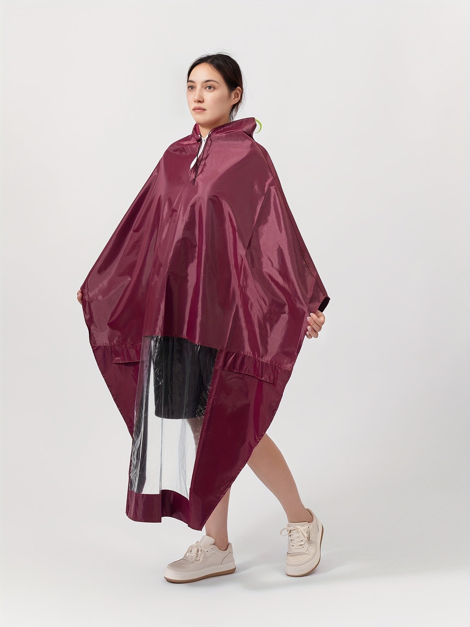 Women's Maroon Hooded Rain Poncho Jacket Lightweight Waterproof Protection