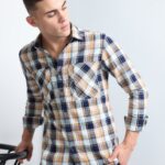 Men Rustic Indigo Plaid Shirt | Sand Khaki