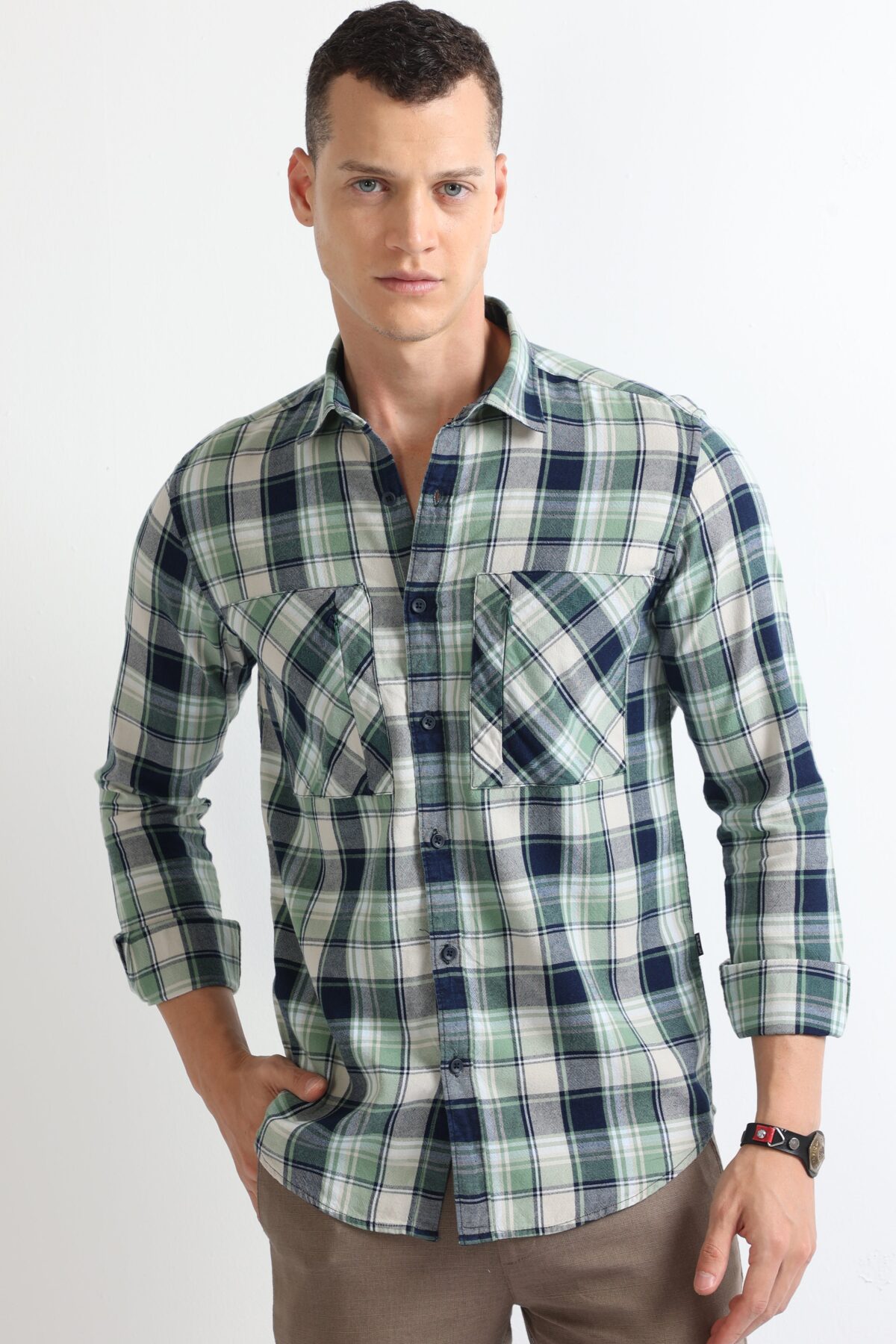 Men Forest Toned Check Shirt | Emerald Green