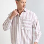 Peach Big Striped Stylish Pocket Shirt for Men
