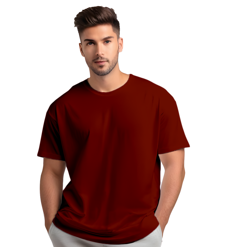 Brick Red Plain Drop Shoulder Men T-Shirt