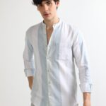 Men Single Pocket Wide Striped Shirt | Olive Green