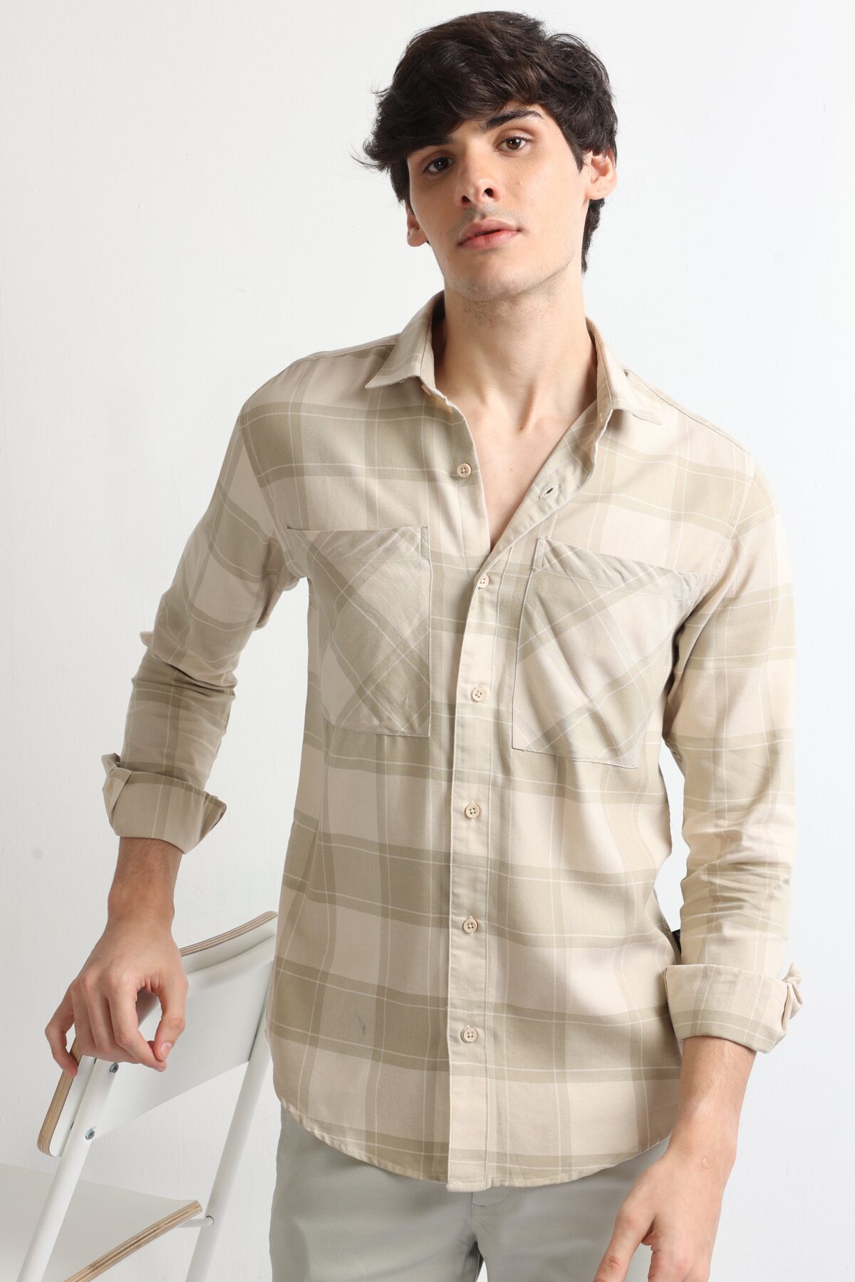 Men Stylish Beige Check Shirt | Driftwood