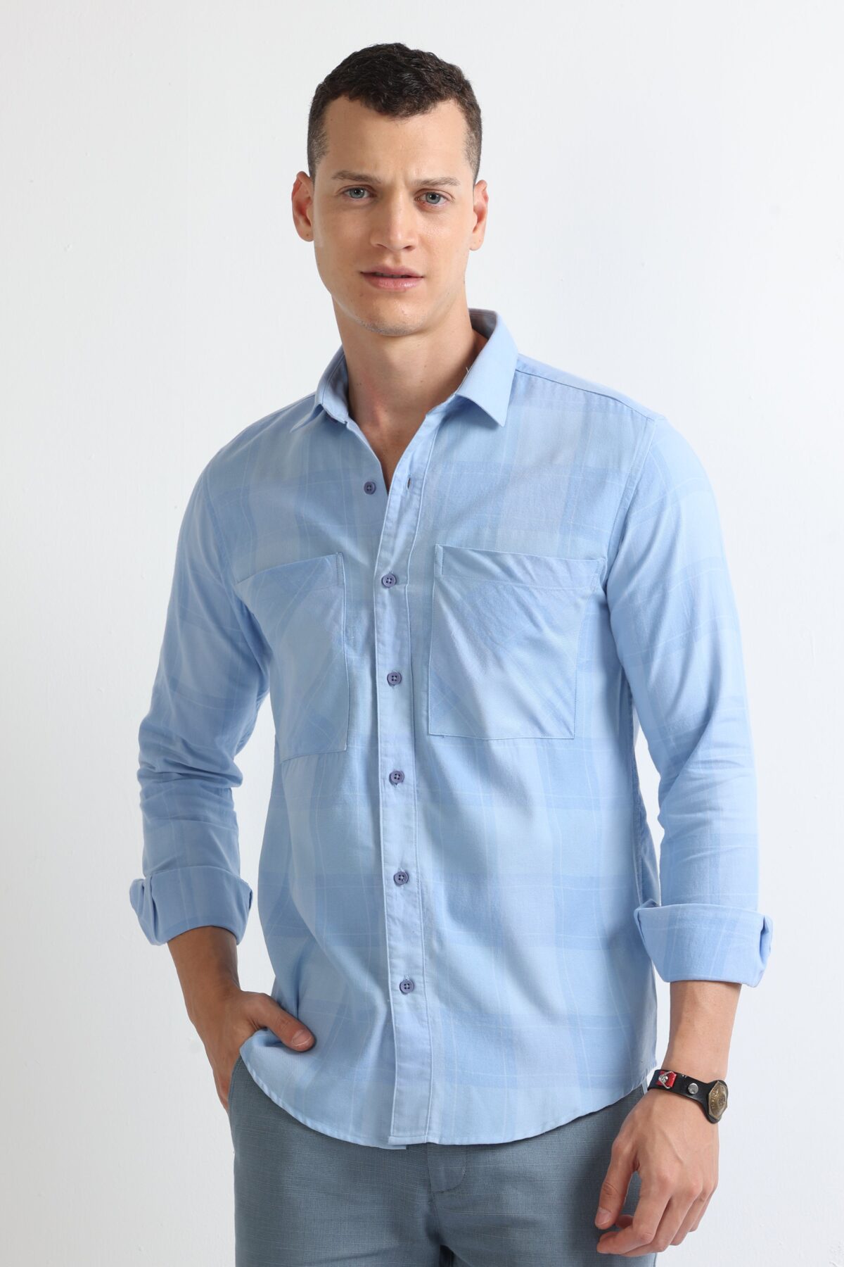 Men Contemporary Flannel Shirt | Sapphire Blue