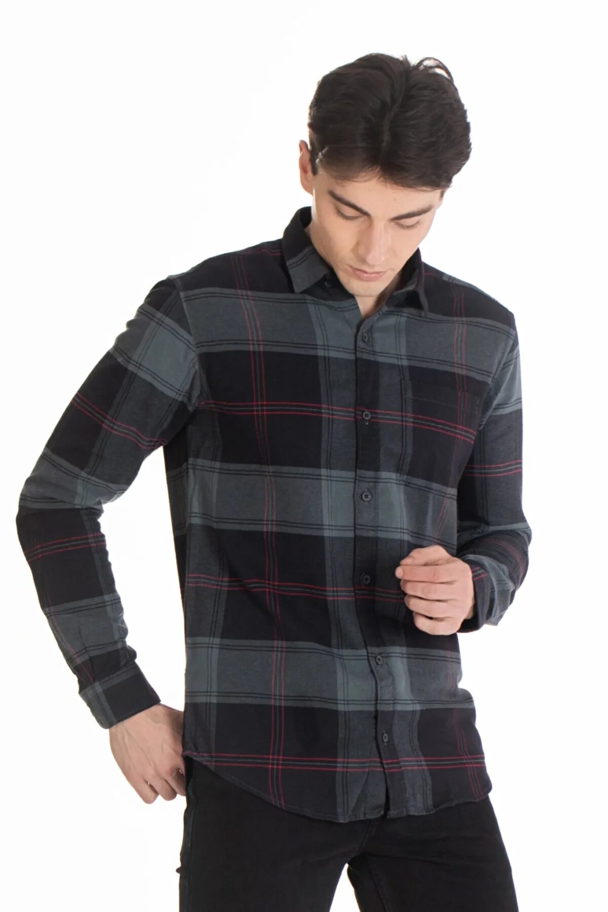 Men Winter Flannel Check Shirt | Obsidian