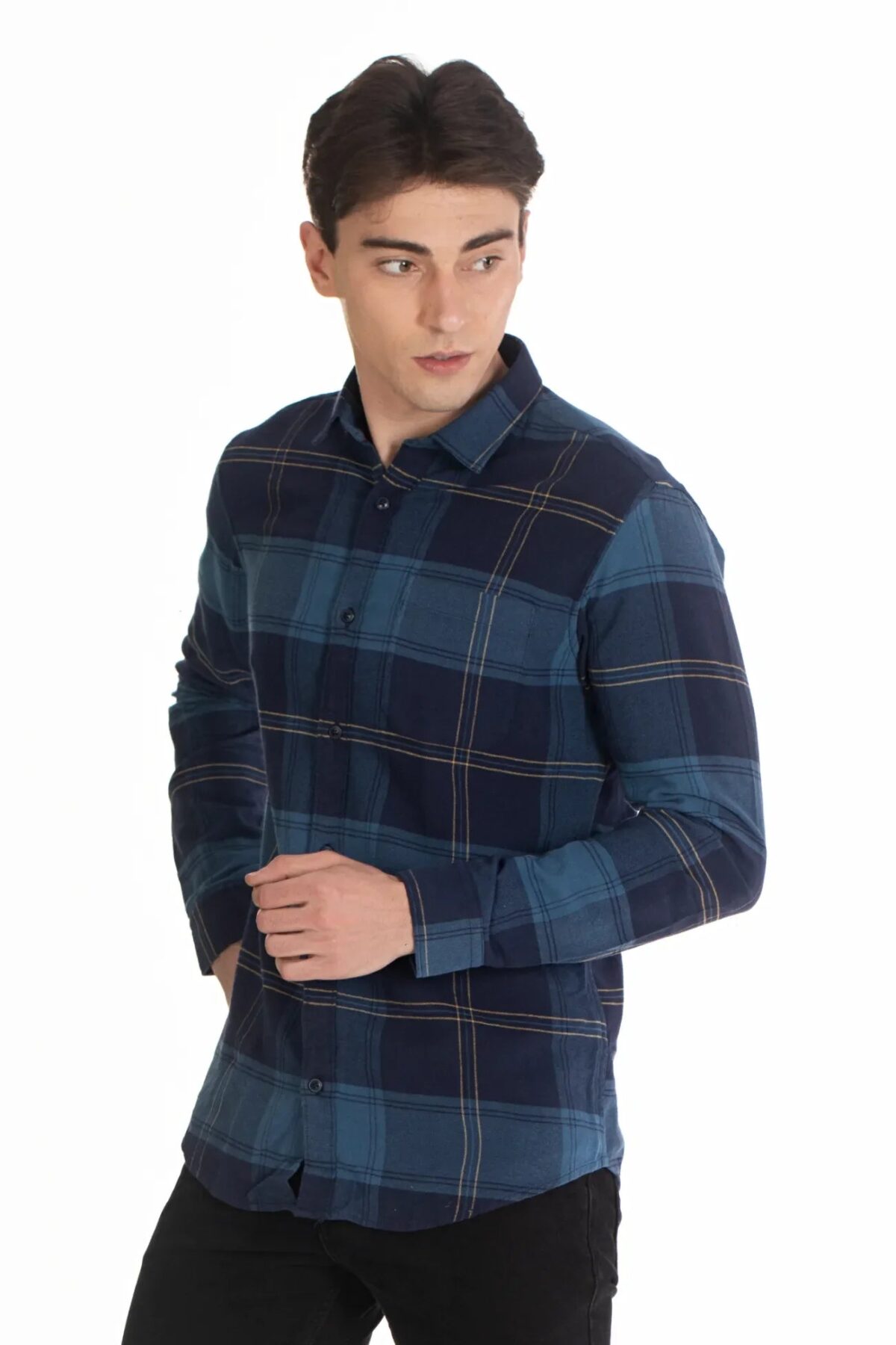Men Deep Blue Luxe Check Shirt | Midnight Lagoon