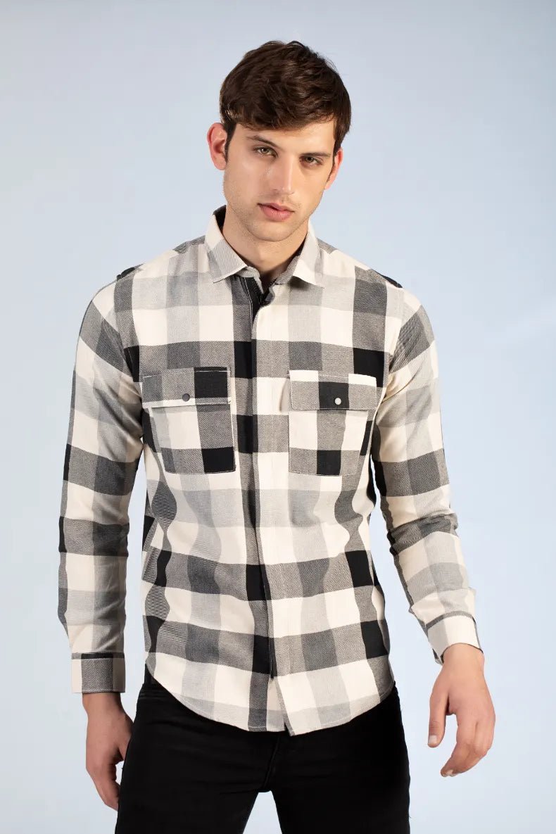 Men Cozy Flannel Check Shirt | Jet Black