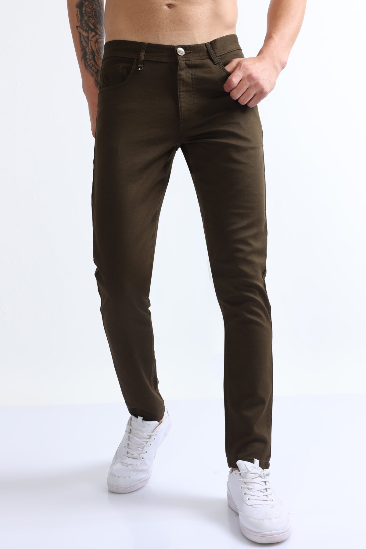 Men Stretchable Cotton Casual Trousers | Olive