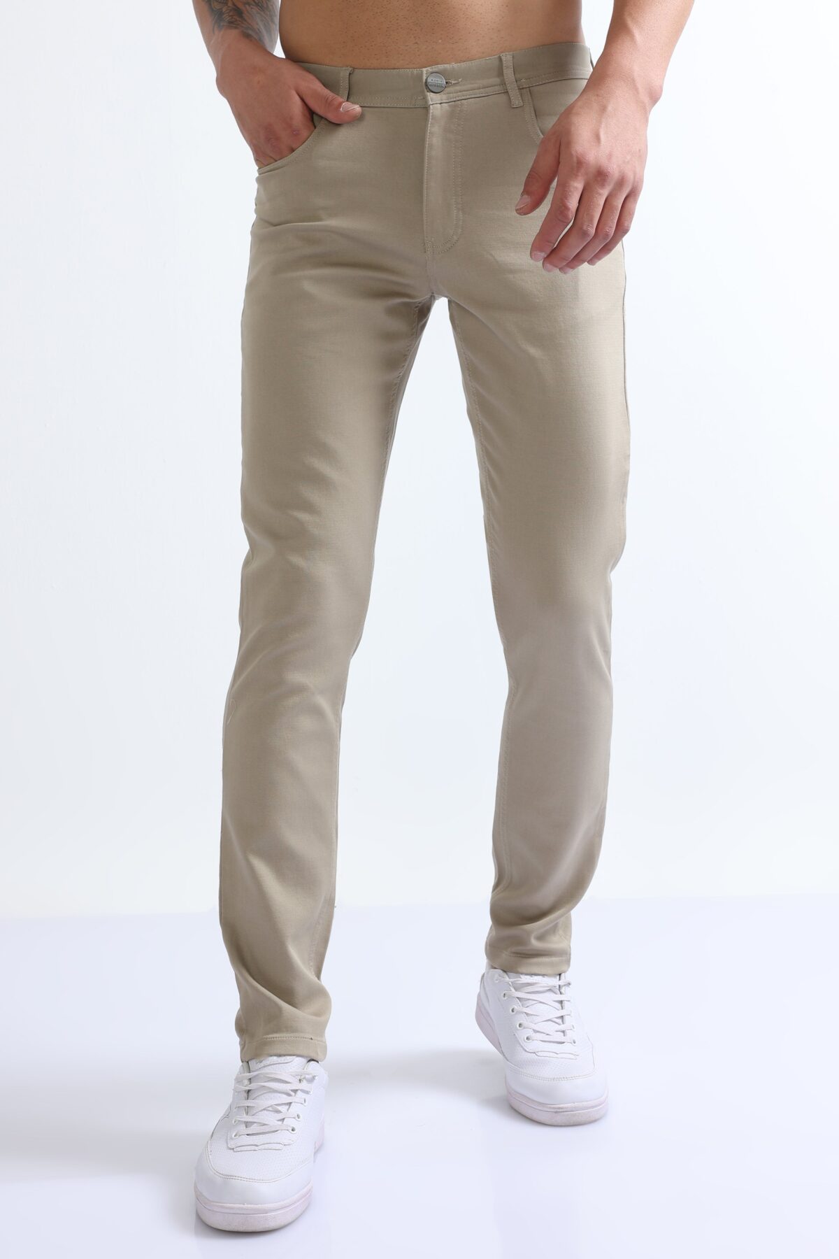 Men Stretchable Cotton Casual Trousers | Khaki