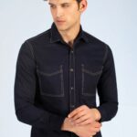 Navy Double Pocket Twill Shirt for Casual Looks for Men