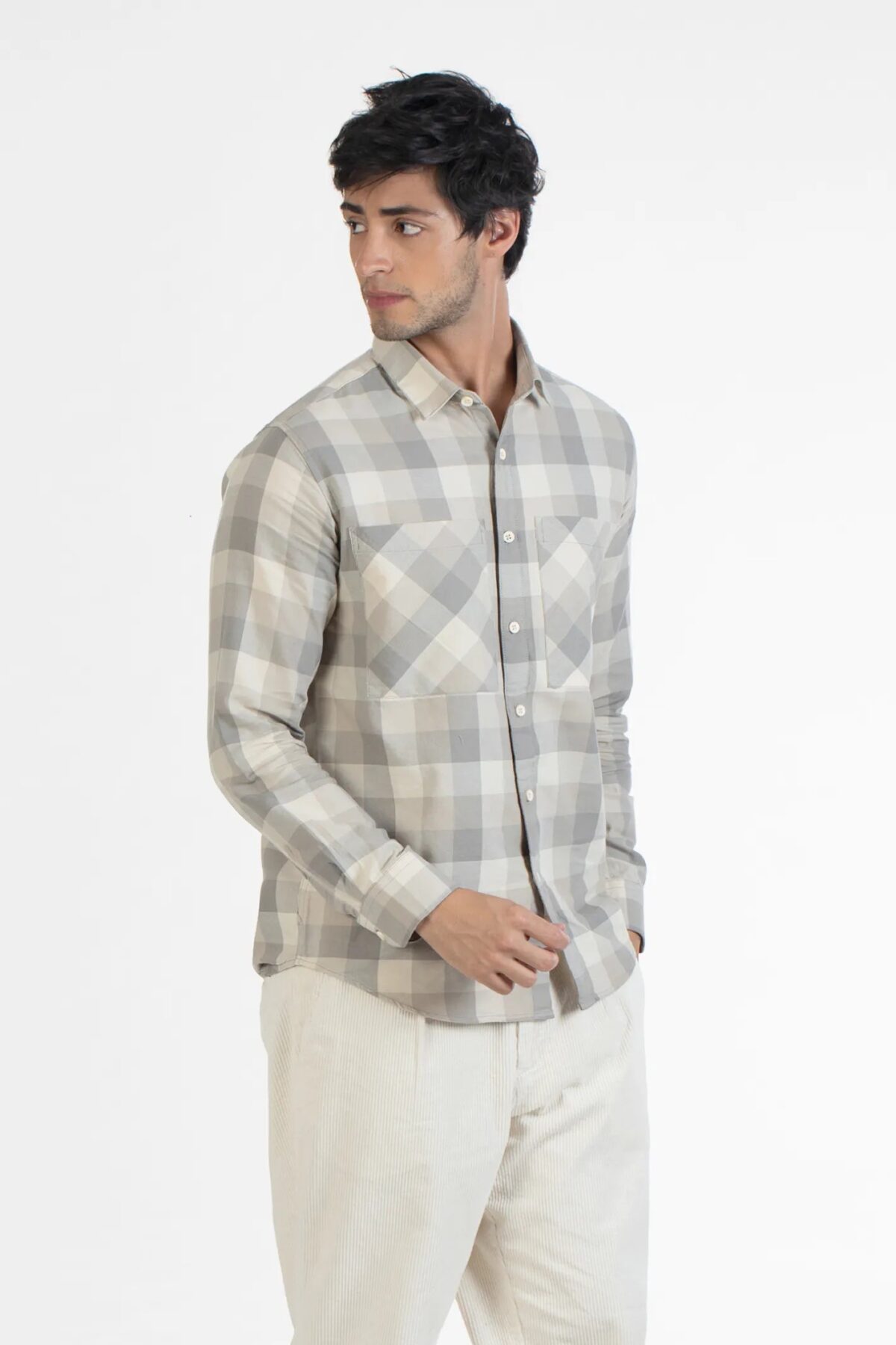 Men Beige Checkerboard Shirt | Golden Sands