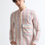 Lemon Vintage Flap Pocket Mandarin Collar Shirt for Men