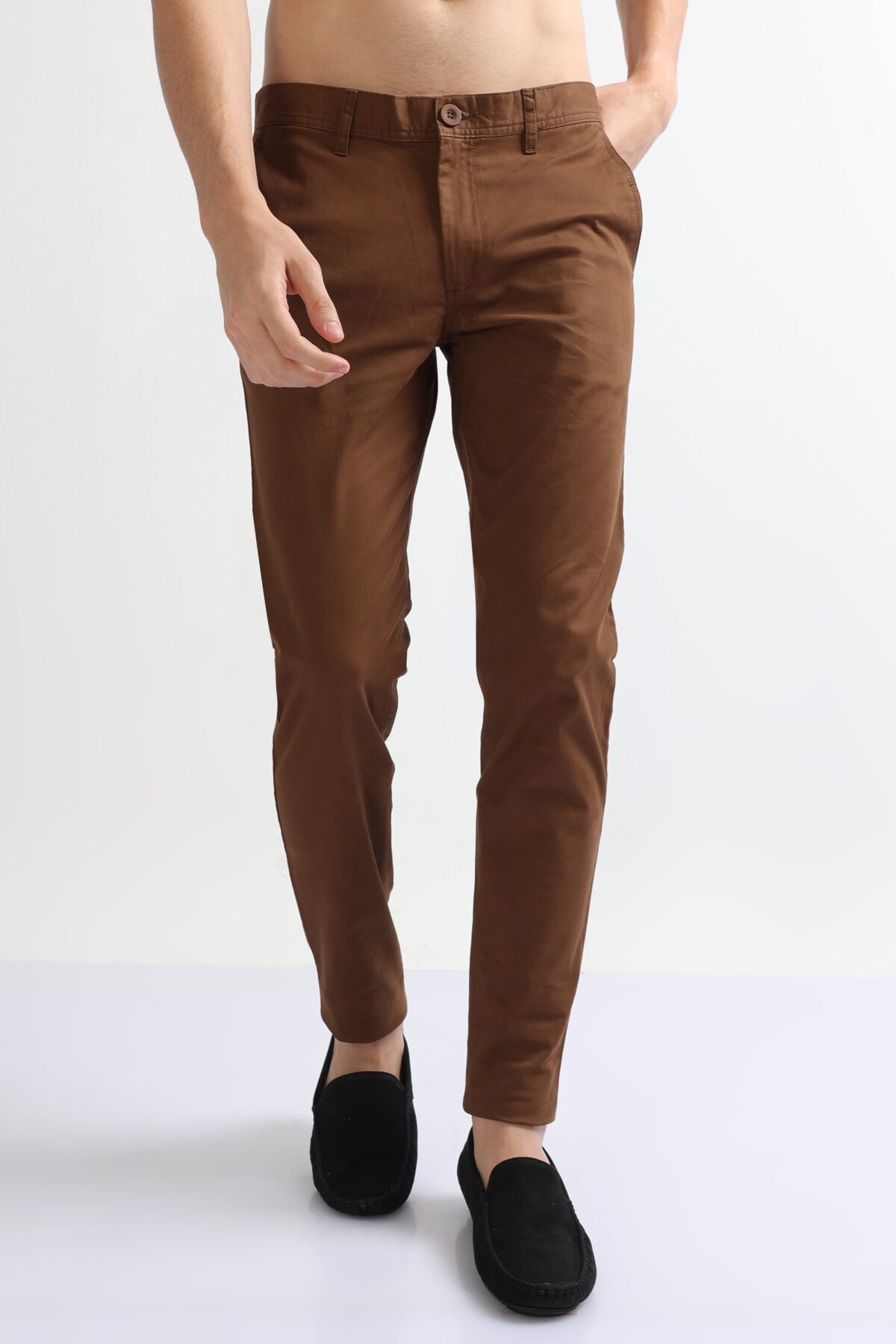 Men Slim Fit Cotton Twill Pants | Brown