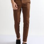 Men Slim Fit Cotton Twill Pants | Brown