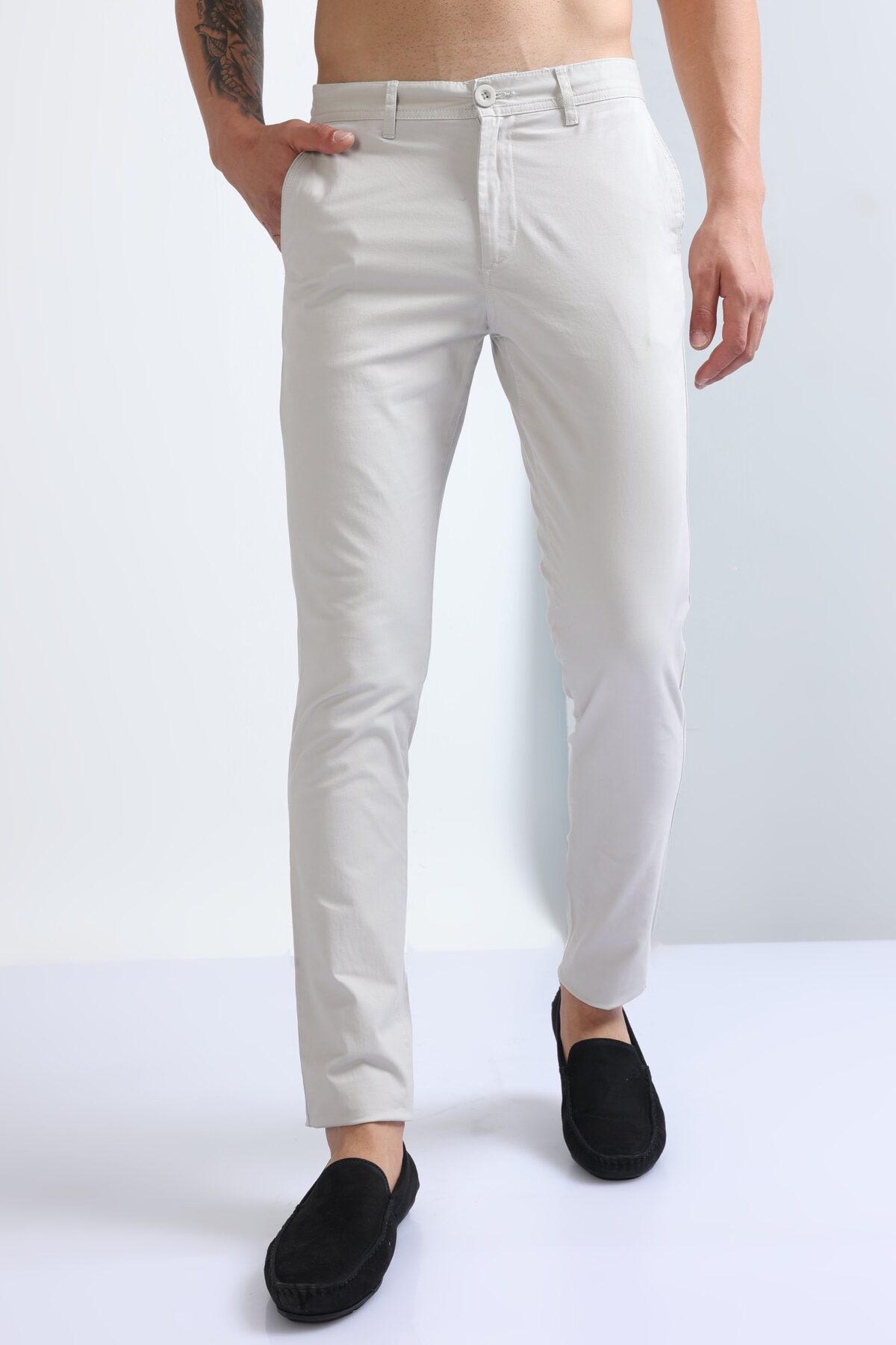 Men Slim Fit Cotton Twill Pants | Cream