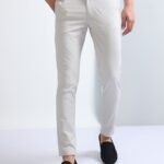 Men Slim Fit Cotton Twill Pants | Cream
