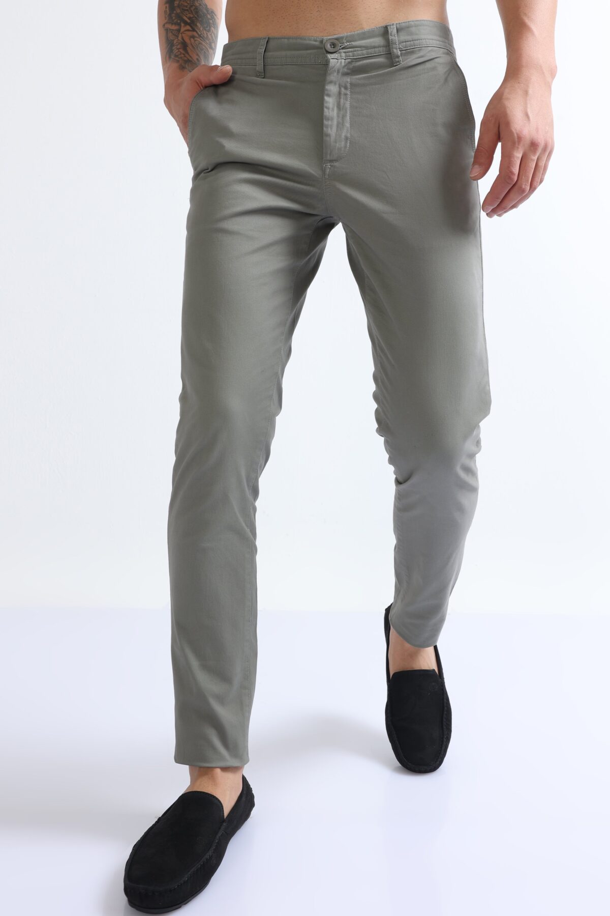 Men Tailored Cotton Twill Trousers | Ash